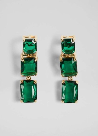 L.K. BENNETT Marcie Green Square Drop Earrings ~ glamorous fashion statement drops ~ chic cocktail / party jewellery