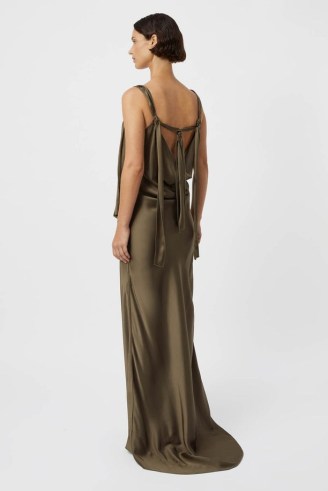 CAMILLA AND MARC Marionette Bias Satin Maxi Dress in Smokey Quartz ~ brown silky gowns ~ strappy cowl back occasion dresses