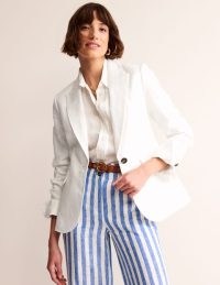 BODEN Marylebone Linen Blazer in White ~ summer blazers / women’s single breasted jackets