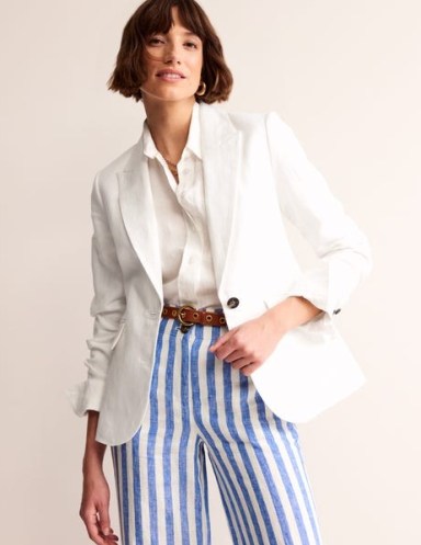 BODEN Marylebone Linen Blazer in White ~ summer blazers / women’s single breasted jackets