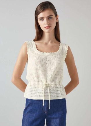 L.K. Bennett Mitzi Knitted Vest in Ecru | pretty sleeveless summer top | women’s luxe style vests