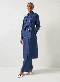 L.K. BENNETT Keaton Navy Double Breasted Trench Coat ~ women’s chic dark blue tie waist coats