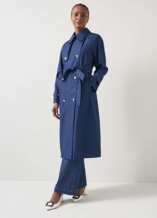 L.K. BENNETT Keaton Navy Double Breasted Trench Coat ~ women’s chic dark blue tie waist coats