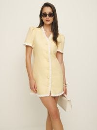 Reformation Breslyn Linen Dress in Parmesan – yellow short sleeve mini dresses – chic summer fashion