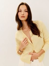 Reformation Clara Cashmere Crew Cardigan in Parmesan | women’s luxe yellow cardigans