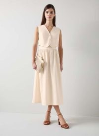 L.K. BENNETT Pernille Cream Waistcoat Cotton Mix Dress ~ women’s sleeveless fit and flare midi dresses
