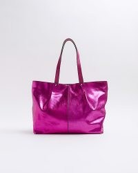 RIVER ISLAND Pink Metallic Leather Shopper Bag ~ bright shiny shoppers