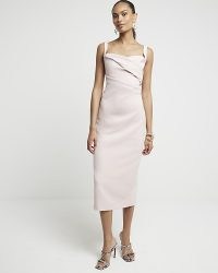 RIVER ISLAND Pink Ruched Open Back Bodycon Midi Dress ~ sleeveless fitted midi dresses