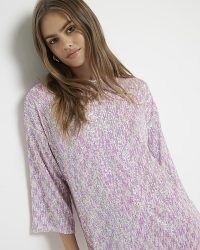 RIVER ISLAND Pink Sequin T-Shirt Mini Dress ~ relaxed fit sequinned dresses ~ retro style party fashion