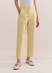 me and em Pinstripe Slim Crop Trouser in Fresh Lemon – women’s yellow striped cropped leg suit trousers – womens tailored summer clothing