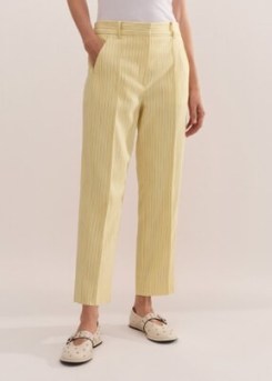 me and em Pinstripe Slim Crop Trouser in Fresh Lemon – women’s yellow striped cropped leg suit trousers – womens tailored summer clothing