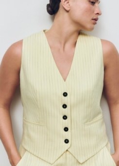 me and em Pinstripe Tailored Vest in Fresh Lemon – women’s yellow striped summer waistcoat