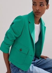 me and em Pop Colour Crop Jacket in Topaz Green – women’s chic cropped utility style jackets