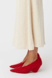 CAMILLA AND MARC Rhys Mohair Fluffy Pump in Red ~ textured pointed pumps ~ contenporary courts ~ mohair fabric court shoes
