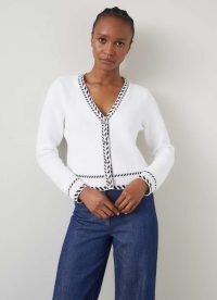 L.K. BENNETT River Ivory & Black Boxy Textured Cardigan ~ chic off white cardigans
