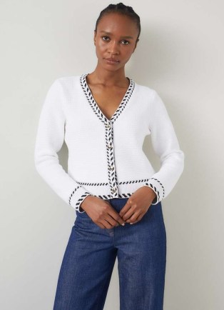 L.K. BENNETT River Ivory & Black Boxy Textured Cardigan ~ chic off white cardigans