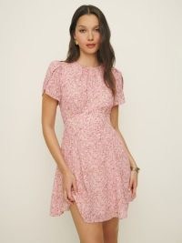 Reformation Lula Dress in Rosin ~ women’s pink floral short sleeve mini dresses