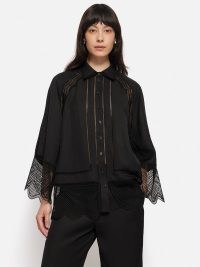 JIGSAW Scallop Trim Shirt in Black / women’s feminine semi sheer shirts