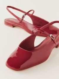 Reformation Claire Flat Slingback in Scarlet Patent | glossy red leather slingbacks