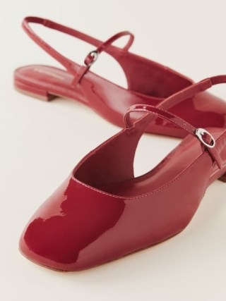 Reformation Claire Flat Slingback in Scarlet Patent | glossy red leather slingbacks