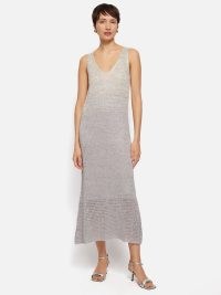 JIGSAW Summer Sparkle Knitted Dress in Silver ~ slaeeveless V-neck metallic fibre dresses ~ sparkly summer occasion clothes