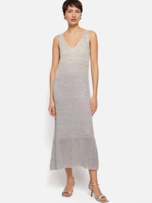 JIGSAW Summer Sparkle Knitted Dress in Silver ~ slaeeveless V-neck metallic fibre dresses ~ sparkly summer occasion clothes