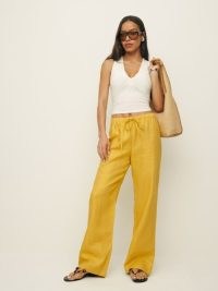 Reformation Olina Linen Pant in Sunflower – women’s yellow drawstring waist trousers – womens casual summer trouser – Summer Must-Haves