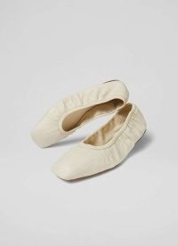 L.K. Bennett Tayla Ecru Folded Ballerina Flat | luxe off white leather ballerinas | square toe summer flats