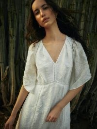 JIGSAW Textured Jacquard Dress in White / women’s feminine wide sleeve relaxed fit summer dresses