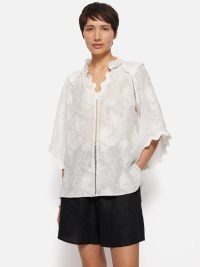 JIGSAW Textured Jacquard Frill Top in White / relaxed ruffle trimmed tops