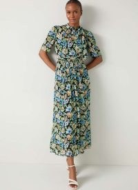 L.K. BENNETT Thelma Black Multi Tie Neck Dress / short sleeve floral print occasion dresses
