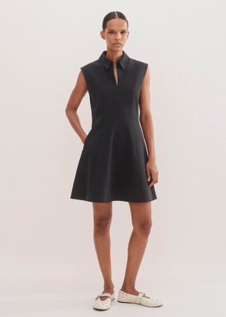 me and em Travel Tailoring Short Dress in Navy – dark blue sleeveless collared fit and flare dresses