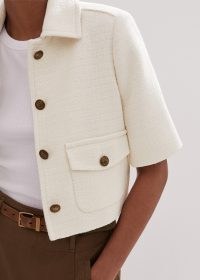 me and em Tweed Short Sleeve Crop Jacket in Cream – womens cropped summer jackets – chic fashion