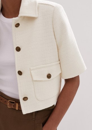 me and em Tweed Short Sleeve Crop Jacket in Cream – womens cropped summer jackets – chic fashion