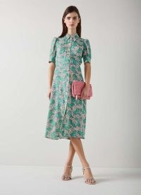 L.K. BENNETT Valerie Cream Horses Print Belted Shirtdress / collared animal print vintage style midi dresses