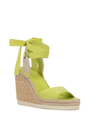 Vince Camuto Bendsen Wedge Sandal in Acid Lime/Multi Nat | green ankle tie wedges | strappy wedged summer sandals