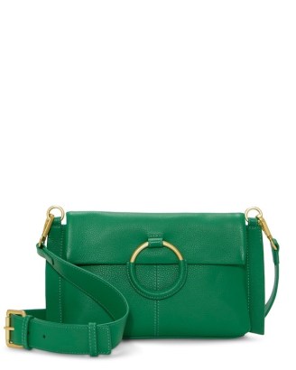 Vince Camuto Livee Crossbody Bag in Emerald | green leather front ring detail cross body bags