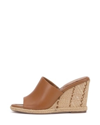 Vince Camuto VC X Laura Beverlin Poppy Wedge Mule in Golden Walnut | brown leather wedged mules | summer wedges