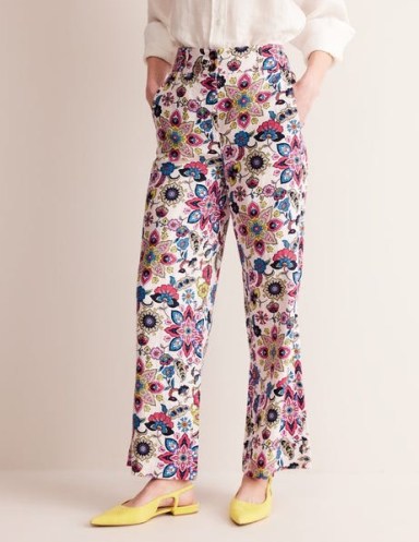 Boden Westbourne Linen Trousers in Ivory, Botanical Sprig / women’s summer floral print trouser