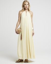 RIVER ISLAND Yellow Gold Hardware Halter Neck Maxi Dress – long length halterneck summer occasion dresses – chic holiday evening fashion