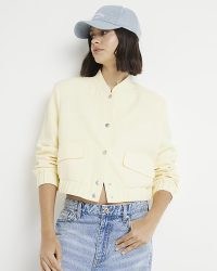 River Island Yellow Linen Blend Tailored Bomber Jacket | women’s cropped baseball collar jackets