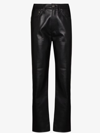 AGOLDE Black ’90s Pinch Waist Leather Trousers ~ women’s luxe clothing