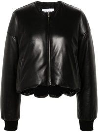 Alaïa Leather Bomber Jacket in Black | women’s collarless zip up jackets