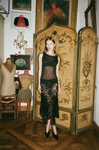 With Jéan Alexis Midi Skirt Black / sheer floral lace asymmetric hemline skirts