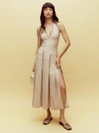 Reformation Beaux Dress in Anzo Check – checked halterneck dresses – halter neck summer fashion