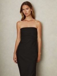 REISS ARWEN STRAPLESS RUCHED MIDI DRESS BLACK ~ bandeau LBD ~ chic evening occasion clothing