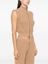 Aya Muse Aries Knit Top in Camel Brown ~ women’s knitted sleeveless high neck zip up tops