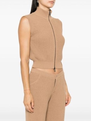 Aya Muse Aries Knit Top in Camel Brown ~ women’s knitted sleeveless high neck zip up tops