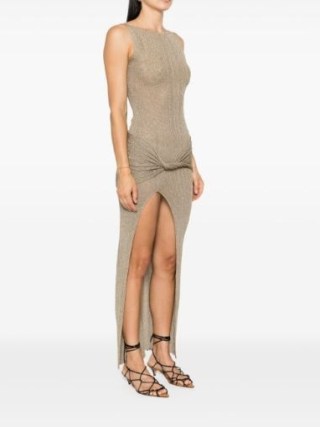 Aya Muse Kei Dress in Light Brown ~ sleeveless knitted metallic thread dresses ~ sheer fashion