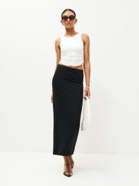 Reformation Maria Knit Skirt in Black | chic fitted back slit maxi skirts